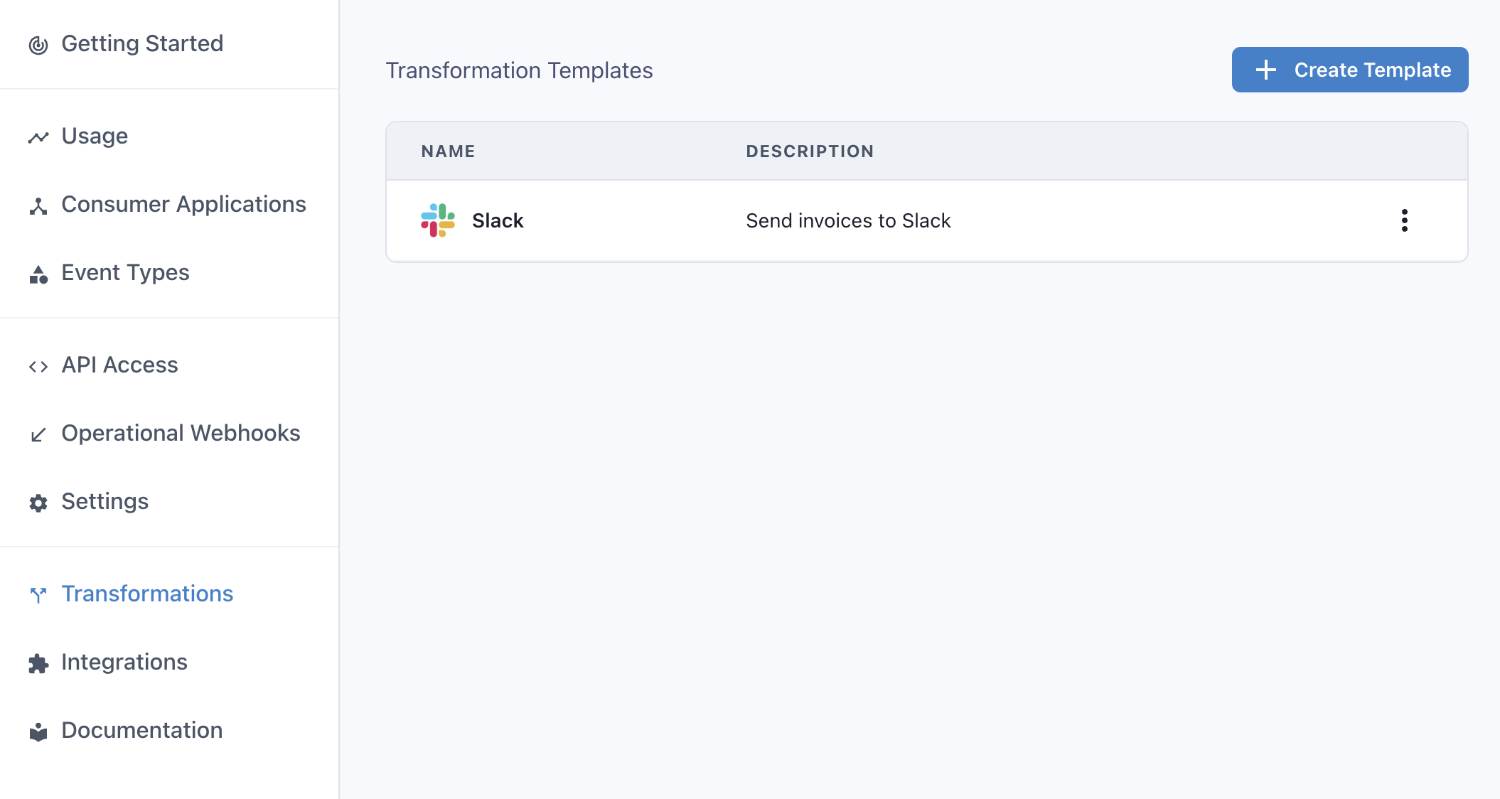 Transformation Templates list